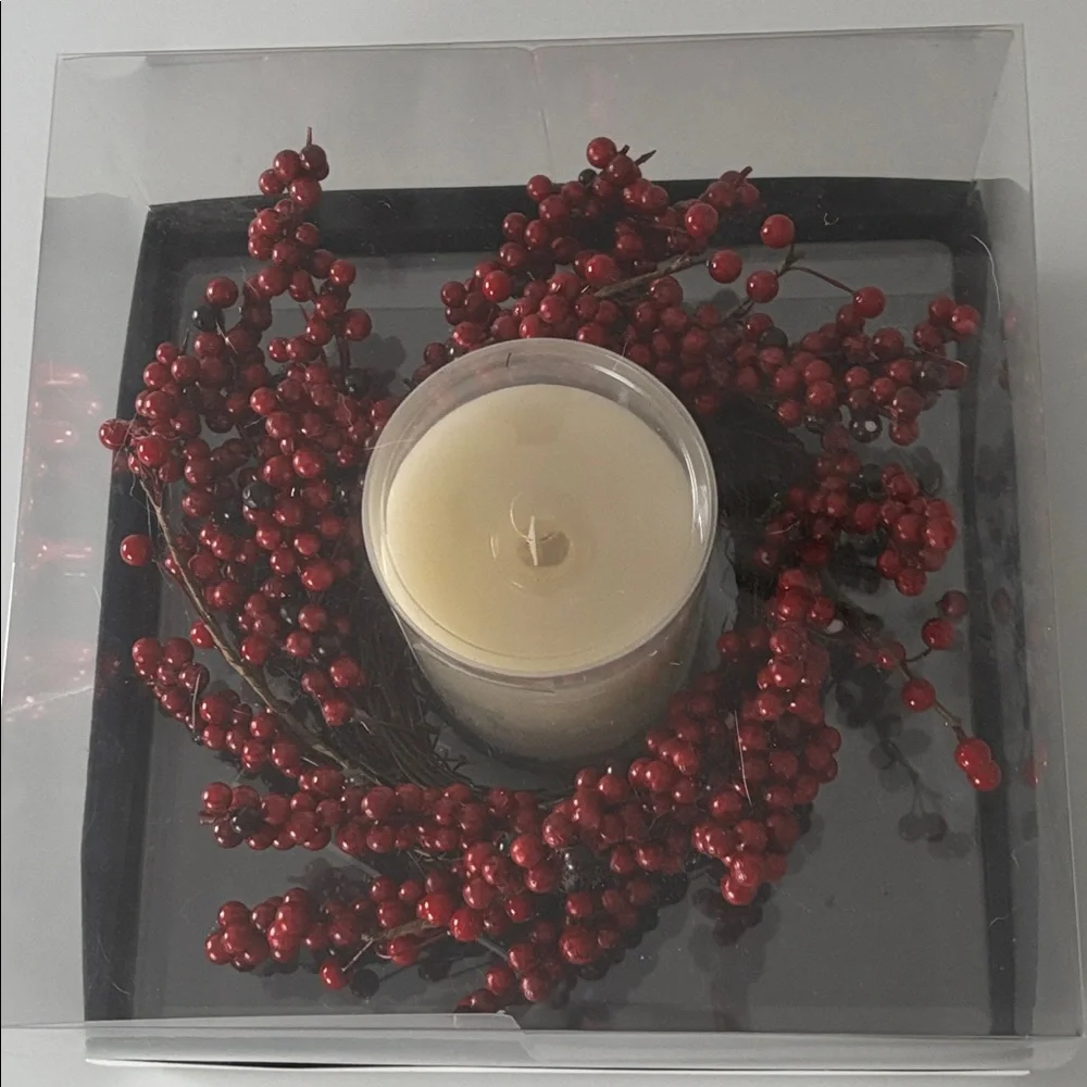 Luminare Red Berries and Ivory Flameless LED Candle Set